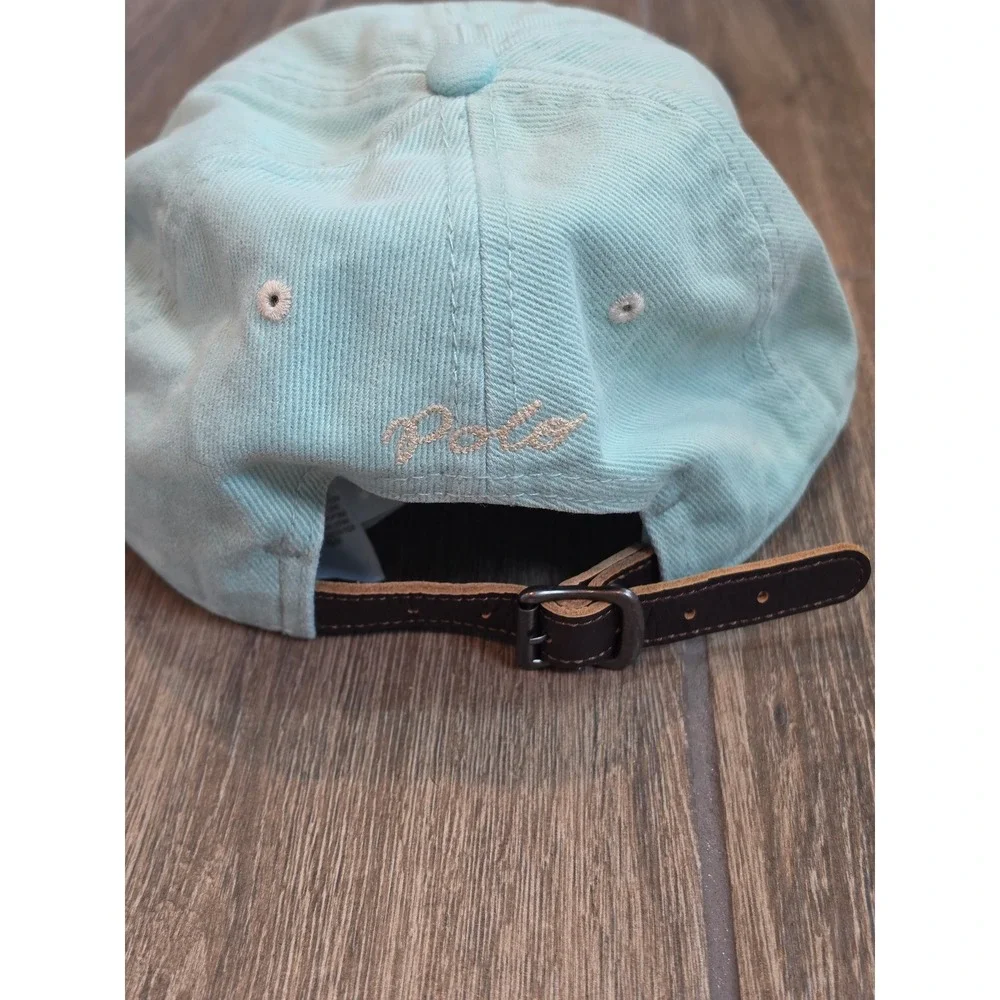 Polo Ralph Lauren Mens Logo Celadon Green Leather Strapback Twill Ball Cap NWT